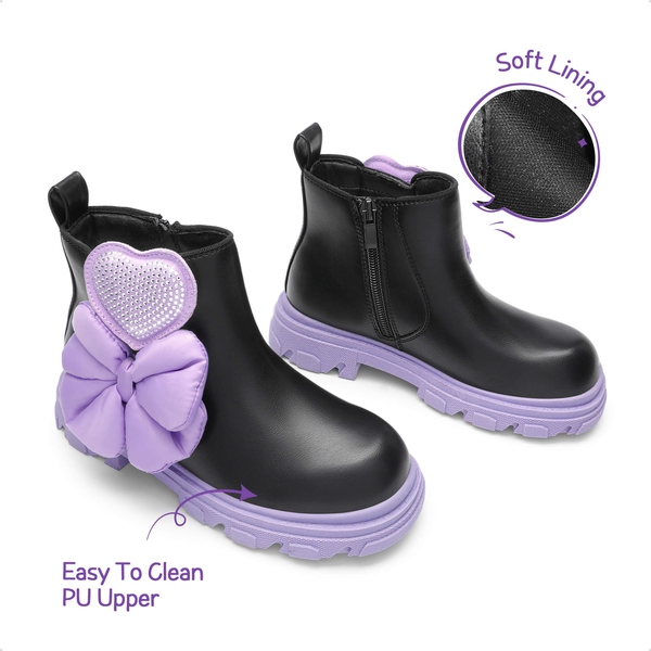 Girls Interchangeable Chelsea Boots - BLACK-PURPLE - 4